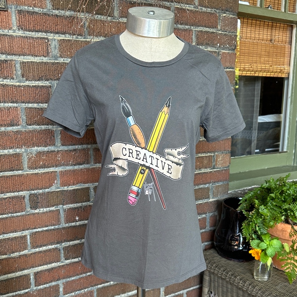 Creative TeePublic art supplies graphic tee grey/yellow/brown. Sz Womens Large